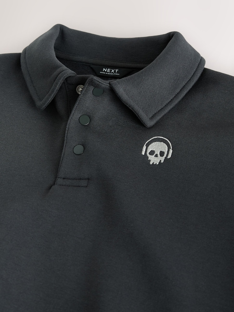 Charcoal Grey Oversized Collar Popper Neck Sweatshirt (3-16yrs) - Image 4 of 4