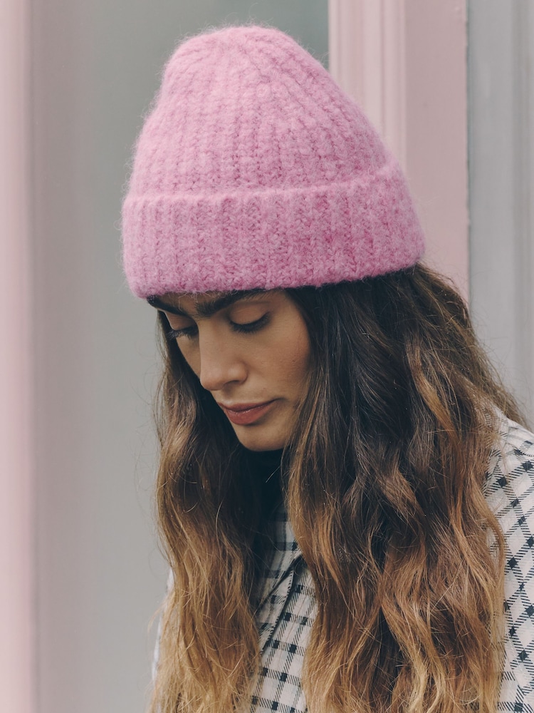 Hot Pink Ribbed Beanie Hat - Image 3 of 3