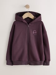 Purple Skull Oversized Fit Heavy Weight Zip Through Hoodie (3-16yrs) - Image 1 of 4