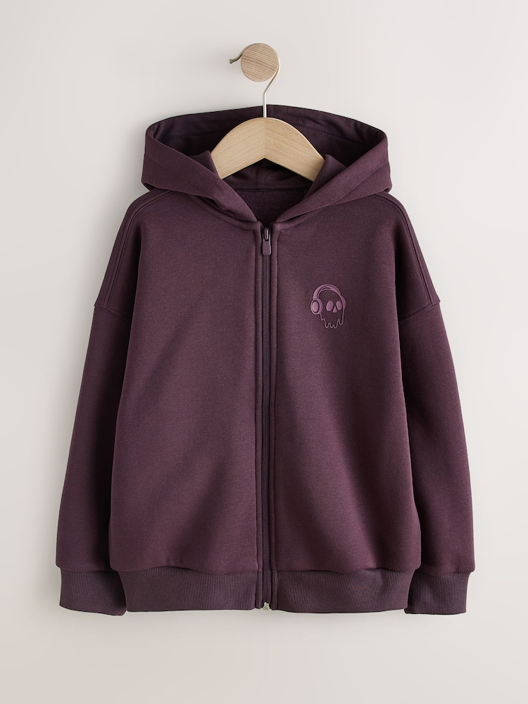 Purple Skull Oversized Fit Heavy Weight Zip Through Hoodie (3-16yrs) - Image 1 of 4 Purple Skull Oversized Fit Heavy Weight Zip Through Hoodie (3-16yrs) - Image 1 of 4