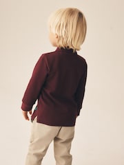 Burgundy Red Long Sleeve Christmas Embroidered Polo Shirt (3mths-7yrs) - Image 3 of 4