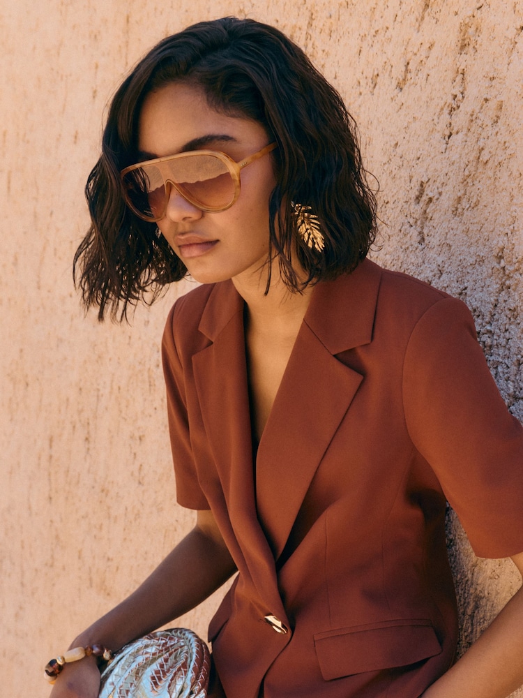 Friends Like These Cream Visor Aviator Sunglasses - Image 1 of 5