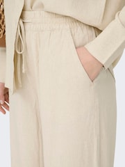 JDY Cream Pull On Wide Leg Trousers With Linen - Image 3 of 7