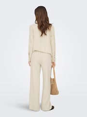 JDY Cream Pull On Wide Leg Trousers With Linen - Image 5 of 7