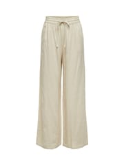 JDY Cream Pull On Wide Leg Trousers With Linen - Image 6 of 7