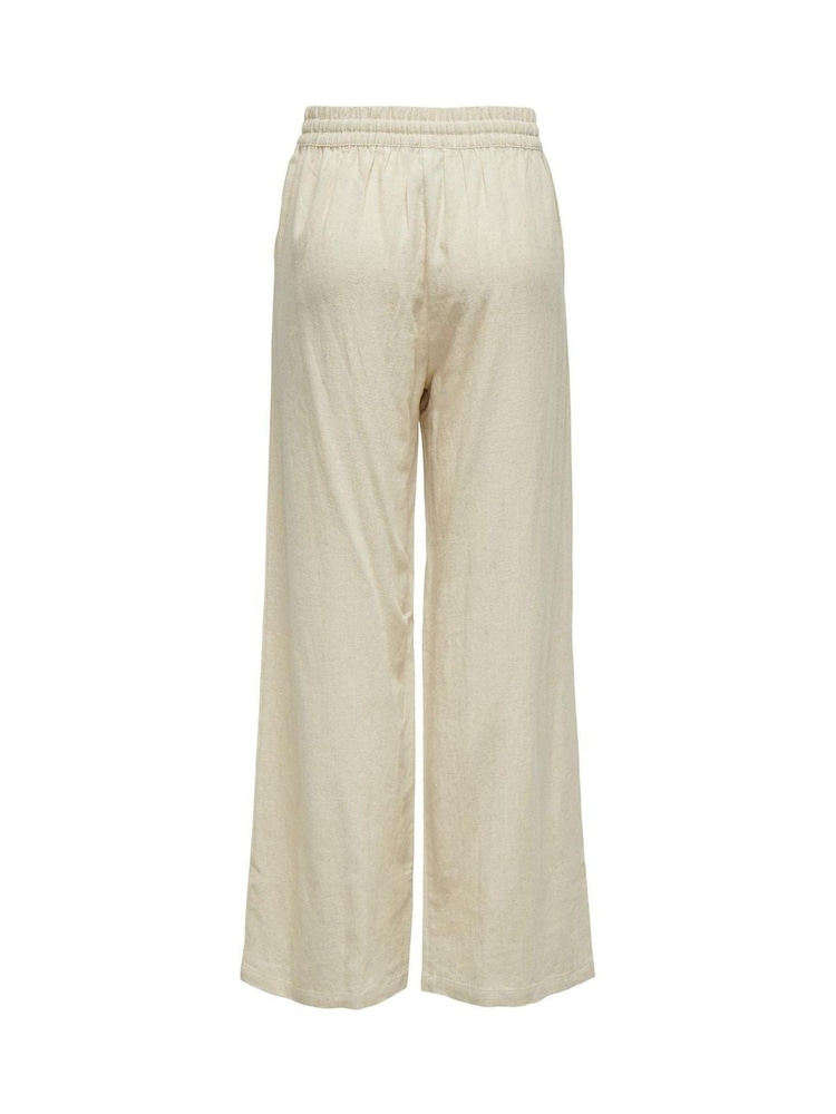 JDY Cream Pull On Wide Leg Trousers With Linen - Image 7 of 7