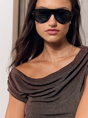 Noir - Lunettes de soleil d’aviateur arrondi Lipsy - Image 1 de 3