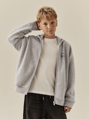 Grey Skull Oversized Fit Heavy Weight Zip Through Hoodie (3-16yrs) - Image 1 of 3