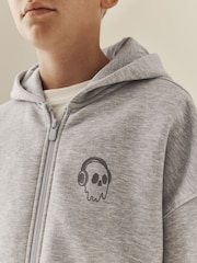 Grey Skull Oversized Fit Heavy Weight Zip Through Hoodie (3-16yrs) - Image 3 of 3