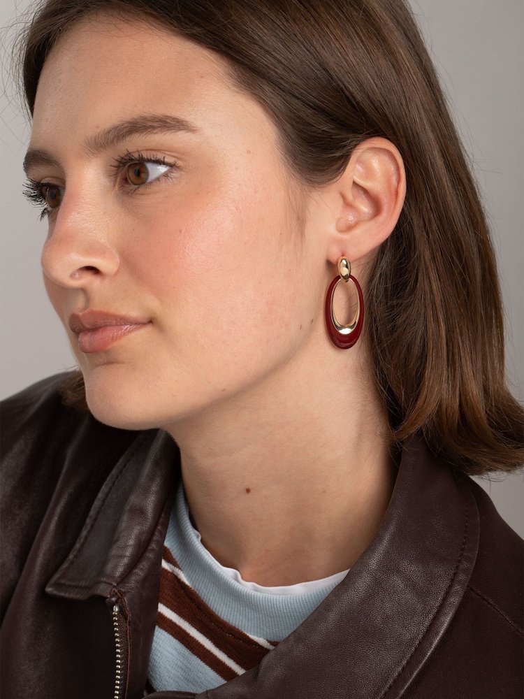 Aela Red Enamel Drop Earrings - Image 1 of 3 Aela Red Enamel Drop Earrings - Image 1 of 3