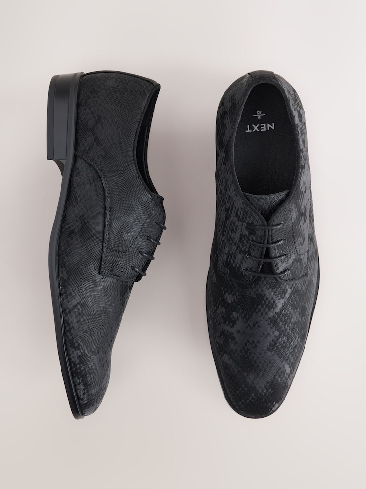 Black Snake Print Derby Shoes - Image 1 of 6