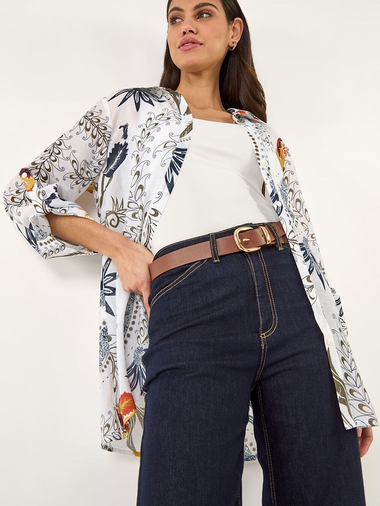 Roman White Floral Print Collared Shirt - Image 1 of 5