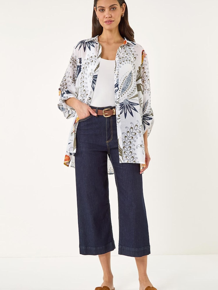 Roman White Floral Print Collared Shirt - Image 2 of 5