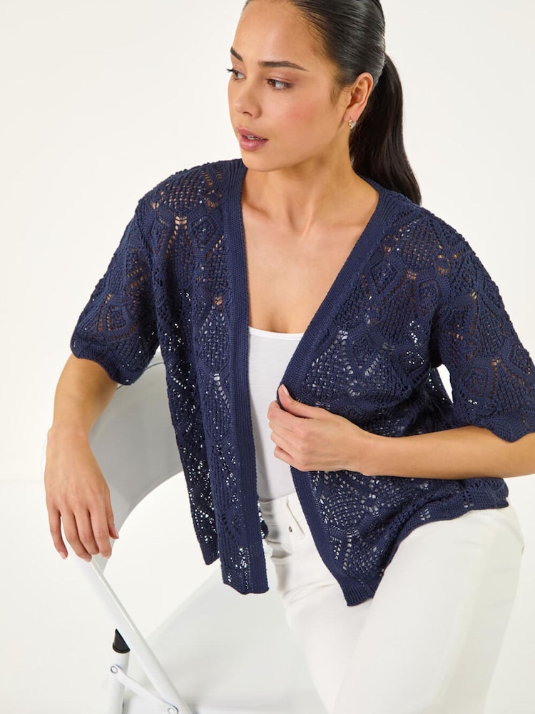 כחול  - Roman קרדיגן פתוח בעיטור פוינטל, מידות קטנות - תמונה 1 מתוך 5