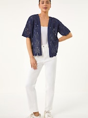 כחול  - Roman קרדיגן פתוח בעיטור פוינטל, מידות קטנות - תמונה 2 מתוך 5