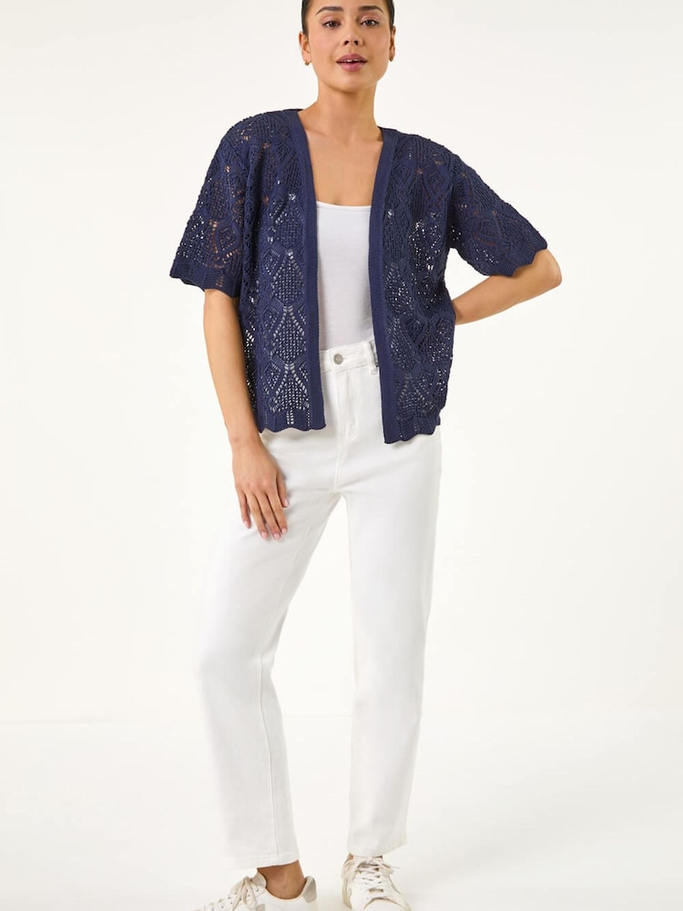 כחול  - Roman קרדיגן פתוח בעיטור פוינטל, מידות קטנות - תמונה 2 מתוך 5