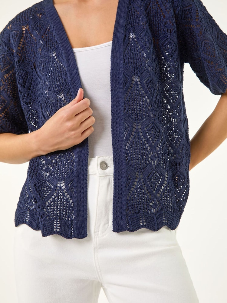 Roman Blue Petite Pointelle Open Cardigan - Image 6 of 6