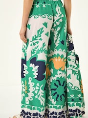 Roman Green Border Print Cropped Wide Leg Trousers - Image 3 of 5