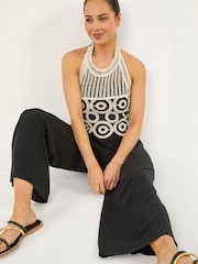 Roman Black Petite Crochet Detail Jumpsuit - Image 1 of 5