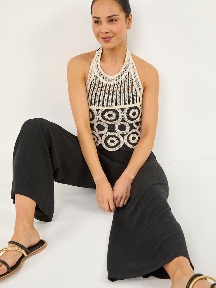Roman Black Petite Crochet Detail Jumpsuit - Image 1 of 5