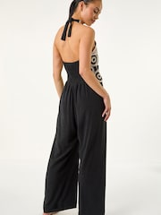 Roman Black Petite Crochet Detail Jumpsuit - Image 3 of 5