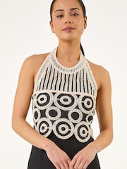 Roman Black Petite Crochet Detail Jumpsuit - Image 4 of 5