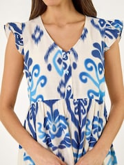 Roman Blue Abstract Print Frill Detail Midi Dress - Image 5 of 5