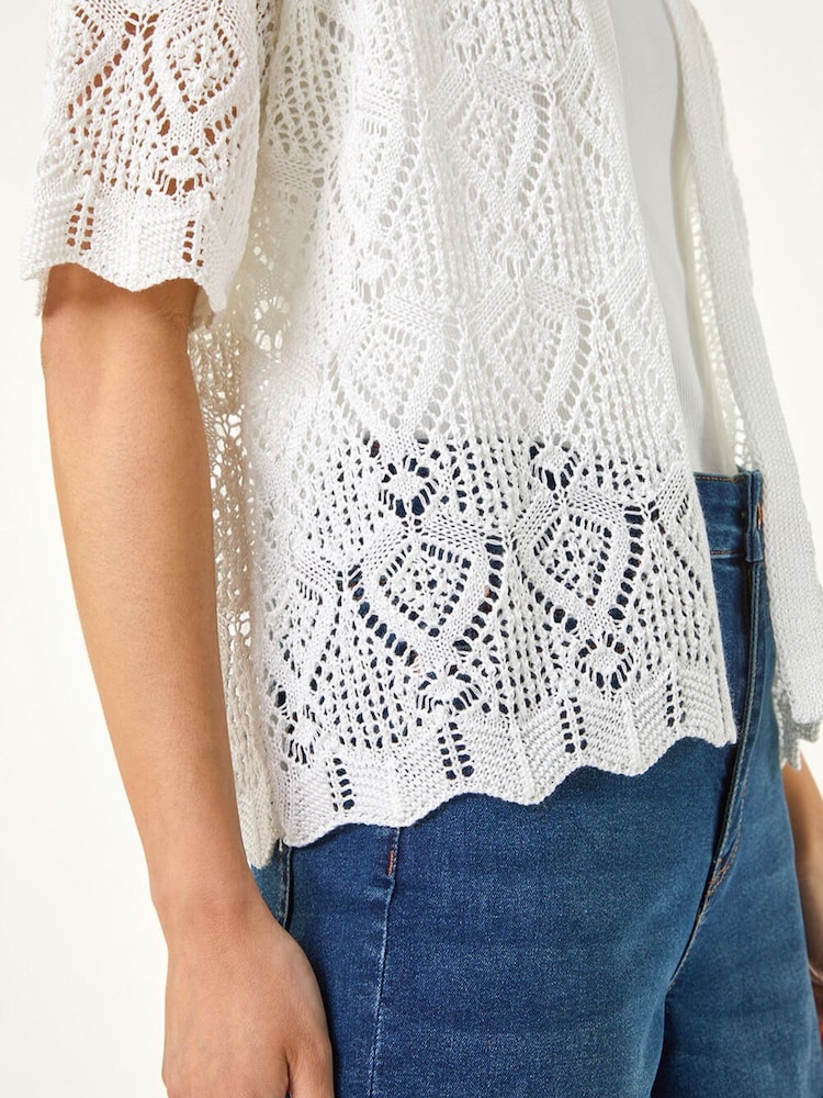 לבן - Roman קרדיגן פתוח בעיטור פוינטל, מידות קטנות - תמונה 5 מתוך 5