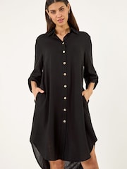 أسود - Roman Back Lace Shirt Dress - Image 1 of 5