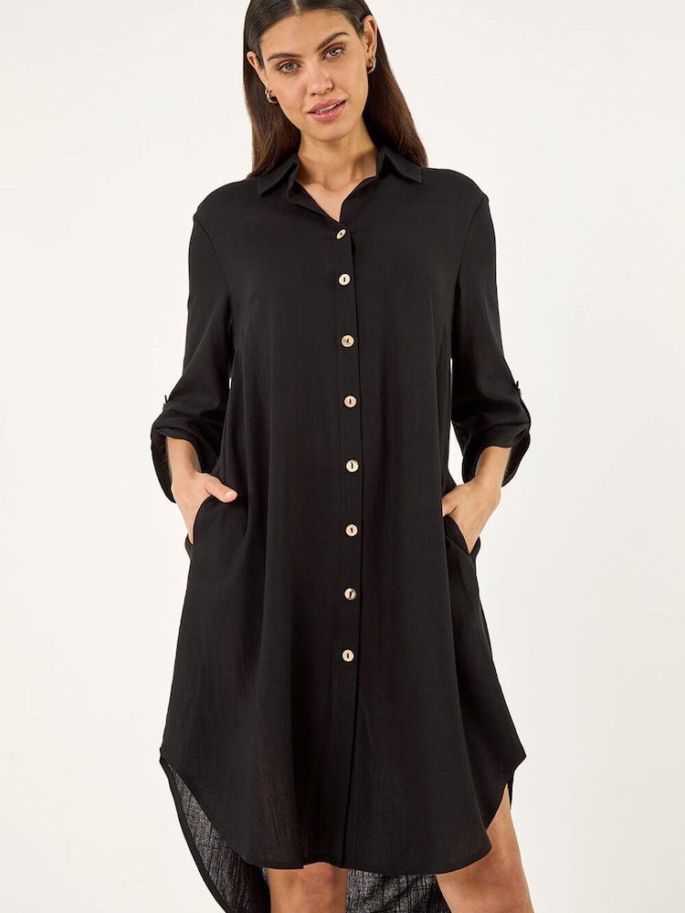 أسود - Roman Back Lace Shirt Dress - Image 1 of 5