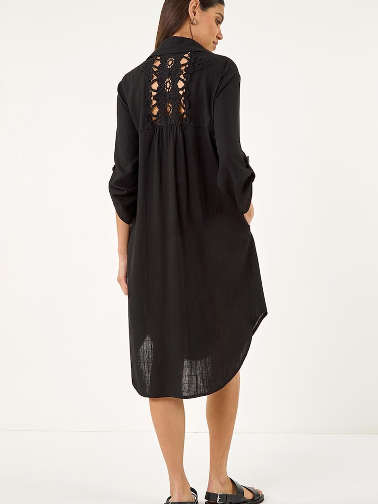 أسود - Roman Back Lace Shirt Dress - Image 2 of 5