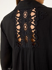 أسود - Roman Back Lace Shirt Dress - Image 5 of 5