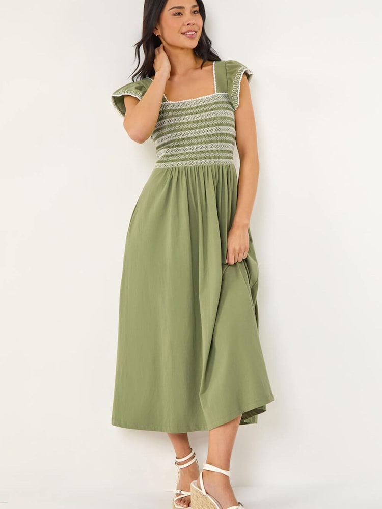 Roman Green Petite Contrast Shirred Midi Dress - Image 1 of 5