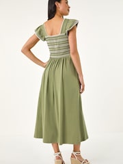 Roman Green Petite Contrast Shirred Midi Dress - Image 3 of 5