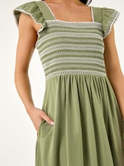 Roman Green Petite Contrast Shirred Midi Dress - Image 6 of 6