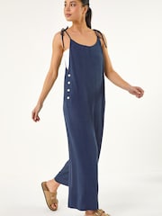 Roman Blue Petite Strappy Tie Button Jumpsuit - Image 2 of 5