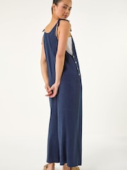 Roman Blue Petite Strappy Tie Button Jumpsuit - Image 3 of 5