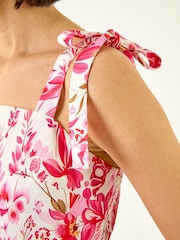 Roman Pink Floral Print Strap Tie Midi Dress - Image 5 of 5
