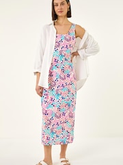 Roman Pink Confett Print Midi Dress - Image 1 of 5