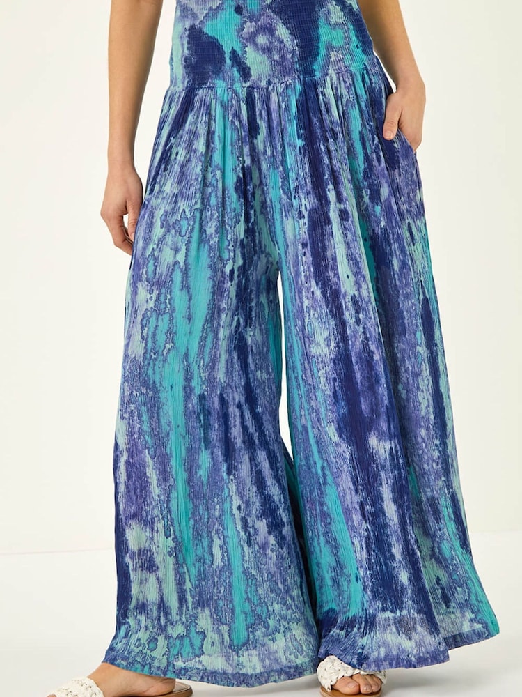 Roman Blue Abstract Palazzo Trousers - Image 4 of 4 Roman Blue Abstract Palazzo Trousers - Image 4 of 4