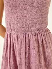 Roman Pink Shirred Textured Smock Midi Dress - Image 5 of 5