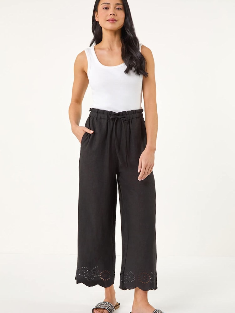 Roman Black Petite Embroidered Hem Trousers - Image 1 of 5