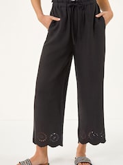 Roman Black Petite Embroidered Hem Trousers - Image 4 of 5
