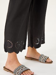 Roman Black Petite Embroidered Hem Trousers - Image 5 of 5
