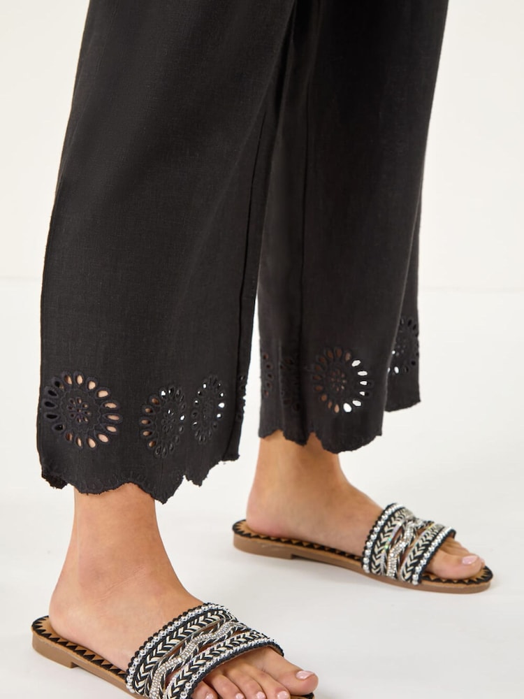 Roman Black Petite Embroidered Hem Trousers - Image 5 of 5