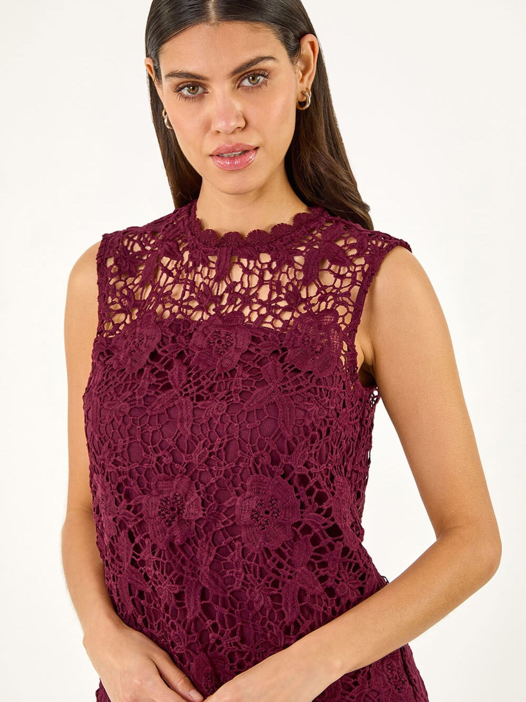 Buy Roman Red High Neck Stretch Lace Top from Next Romania