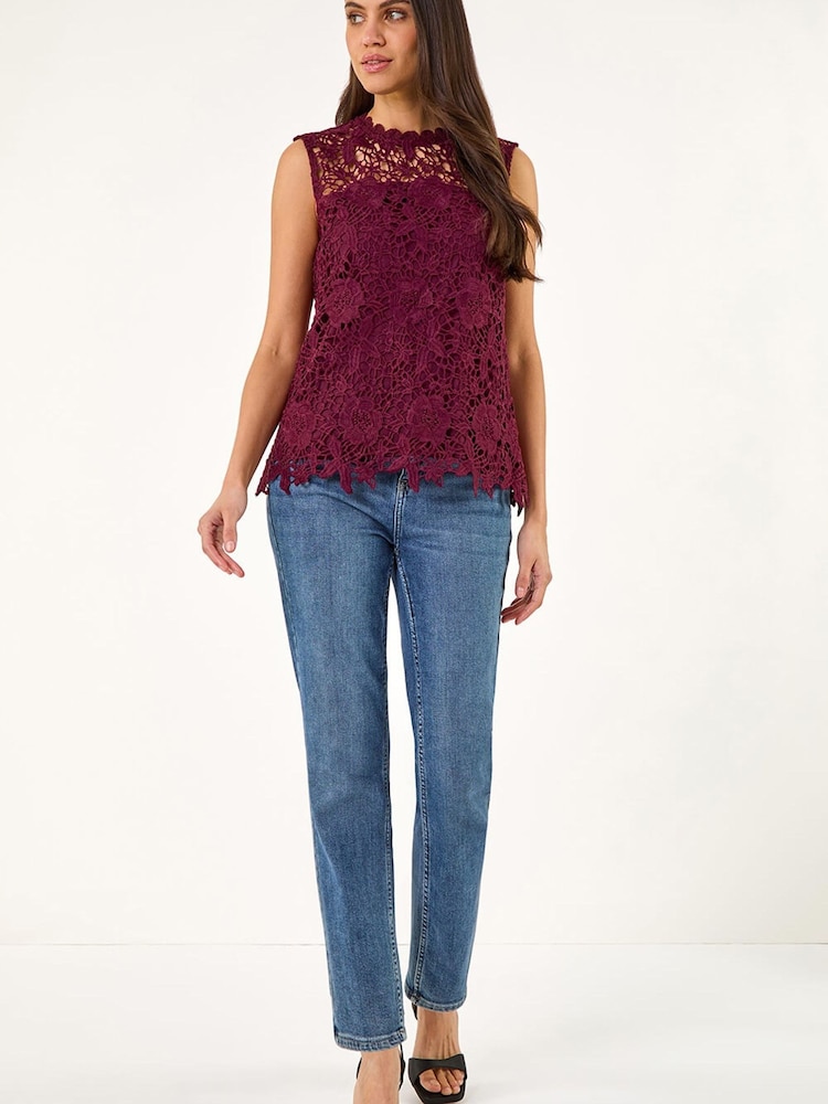 Roman Red High Neck Stretch Lace Top - Image 2 of 5 Roman Red High Neck Stretch Lace Top - Image 2 of 5