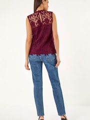 Roman Red High Neck Stretch Lace Top - Image 3 of 5