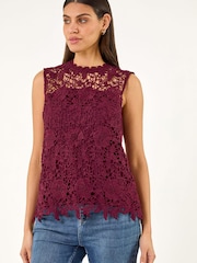Roman Red High Neck Stretch Lace Top - Image 4 of 5