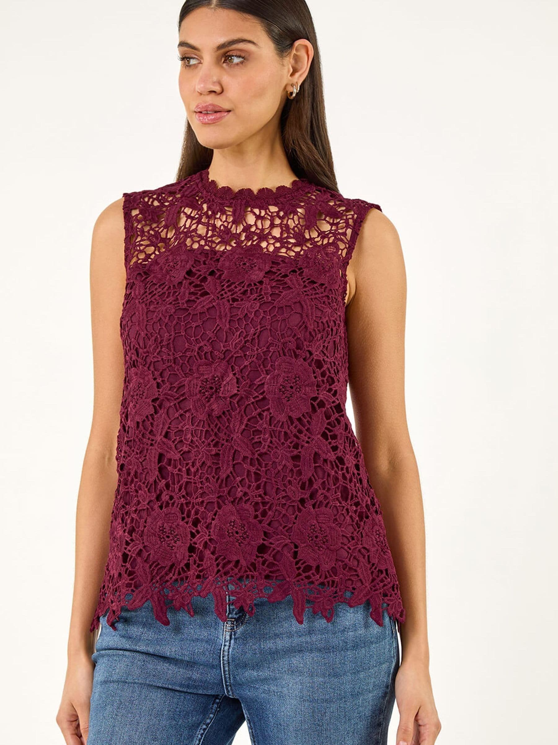 Buy Roman Red High Neck Stretch Lace Top from Next USA